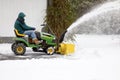 Middle-Aged Man on Riding Snowblower--Side View