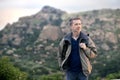 Man Enjoying Nature While Hiking on Vacation Royalty Free Stock Photo