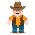 Middle aged man wearing jeans, shirt and cowboy hat. Cartoon character Royalty Free Stock Photo