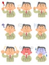 Middle aged man in work clothes upper body 9 types of expression