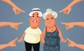 People Pointing to a Mature Couple Holding Hands Vector Cartoon