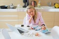 Stressed woman having financial problems and bills to pay Royalty Free Stock Photo