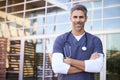 Middle aged white male healthcare worker outdoors, portrait Royalty Free Stock Photo