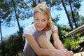 Middle-aged woman excercising on terrace Royalty Free Stock Photo