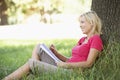 Middle Aged Woman Sketching In Countryside Leaning Against Tree Royalty Free Stock Photo