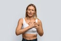 Middle aged woman suffering from severe chest pain Royalty Free Stock Photo