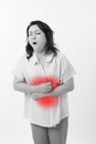 Middle aged woman suffering from stomach ache, belly pain Royalty Free Stock Photo
