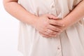 Middle aged woman suffering from stomach ache, belly pain Royalty Free Stock Photo