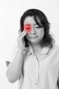 Middle aged woman with vision issue, myopia, hyperopia Royalty Free Stock Photo