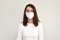 Middle-aged woman wearing medical mask brunette vaccination protection against coronavirus