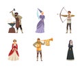 Middle Ages Character with Archer with Bow, Nun in Gown and Blacksmith with Hammer Vector Illustration Set Royalty Free Stock Photo