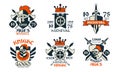 Middle Ages Logo Design Collection, Medieval Knight Premium Club Badges Vector Illustration on White Background Royalty Free Stock Photo