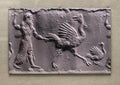 Middle Assyrian seal with a Hero Pursuing Two Ostriches on display in The Morgan Library & Museum in New York City.