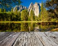 Middle Cathedral Rock reflecting in Merced River at Yosemite Royalty Free Stock Photo