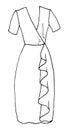 Middle dress with flounces cloth Hand drawn fashion sketch. Flat vector isolated outline illustration