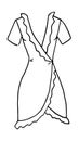 Middle dress with flounces cloth Hand drawn fashion sketch. Flat vector isolated outline illustration