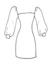 Middle dress with lantern sleeves cloth Hand drawn fashion sketch. Flat vector isolated outline illustration