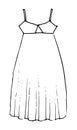 Middle dress with straps cloth Hand drawn fashion sketch. Flat vector isolated outline illustration