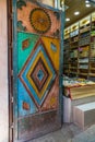 A decortaed door to a shop in the craft souk in Nizwa, Oman