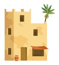Middle east. Arabic desert with traditional mud brick houses. Ancient building. Flat vector illustration Royalty Free Stock Photo