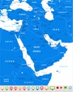 Middle East and Asia - map and navigation icons - illustration. Royalty Free Stock Photo