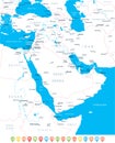 Middle East and Asia - map, navigation icons - illustration. Royalty Free Stock Photo