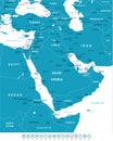 Middle East and Asia - map and navigation labels - illustration. Royalty Free Stock Photo