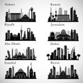 Middle East Cities skylines set. Middle east landmarks vector silhouettes