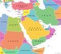 Middle East, colored countries, political map, formerly known as Near East