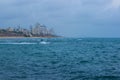 Middle East Israeli Tel Aviv suburban Mediterranean district waterfront port city soft focus buildings in fog of stormy weather