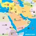 Middle east map with borders and flags Royalty Free Stock Photo