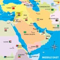 Middle east map with borders and flags Royalty Free Stock Photo