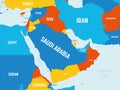Middle East map - 4 bright color scheme. High detailed political map of Middle East and Arabian Peninsula region with Royalty Free Stock Photo