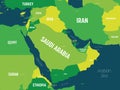 Middle East map - green hue colored on dark background. High detailed political map of Middle East and Arabian Peninsula Royalty Free Stock Photo