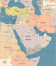 Middle East Map - Vintage Vector Illustration Royalty Free Stock Photo