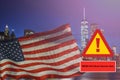 Middle East Respiratory Syndrome Coronavirus chinese infection US flag New York City's Brooklyn Bridge and Manhattan skyline Royalty Free Stock Photo
