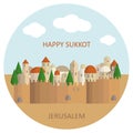 Middle-East-Town-Old-city-of-Jerusalem-Holiday-Sukkot-Historical-place-Vector-Illustration