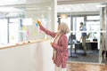 Middle-east woman in hijab in office brainstorming with post it card