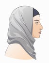 Middle Eastern arabian woman. Vector line sketch illustration.