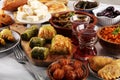 Middle eastern or arabic dishes and assorted meze, concrete rust