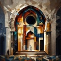 A Middle Eastern art-style area within the mosque that is specifically used only during congregational prayers Royalty Free Stock Photo