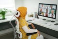 Middle Eastern businesswoman having online conference at home