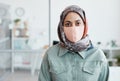Middle Eastern Businesswoman Wearing Mask at Workplace