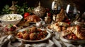 Middle eastern feast with traditional dishes and decorative elements for a festive gathering Royalty Free Stock Photo