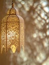 Middle eastern lantern with intricate patterns casting decorative shadows Royalty Free Stock Photo