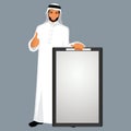Middle eastern man holding a board with a thumbs up signal