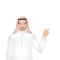 Middle eastern man pointing to the right