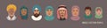 Middle Eastern People Head Avatar Set. Different Characters. Man Woman and Children Portrait Cartoon Illustration. Children Adult