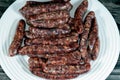 Middle Eastern raw fresh beef sausage, Egyptian sausages. it is a dry, spiced sausage either beef or lamb consumed in Middle East