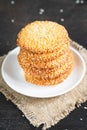 Middle Eastern Sesame Cookies in a Stack. Homemade cookies with sesame seeds Royalty Free Stock Photo